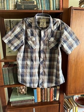 Coastal Brand Short-Sleeve Plaid Button-Down Shirt - Blue & Gray
